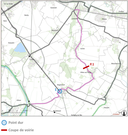 Carte de la Liaison P entre Arleux et Lewarde