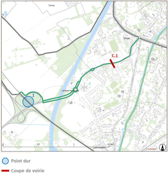 Carte de la liaison C entre Douai et Lambres-lez-Douai