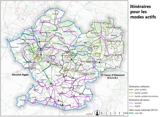 Carte des itinéraires actuels pour les modes actifs