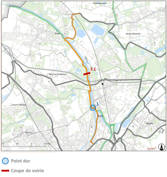 Carte de la liaison F entre Douai et Auby