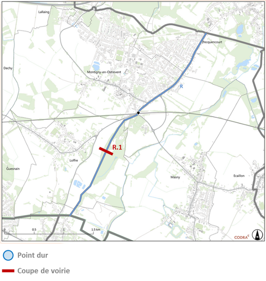 Carte de la Liaison R entre Lewarde et Pecquencourt
