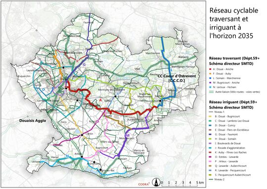 Carte du réseau cyclable traversant et irrigant à l'horizon 2035