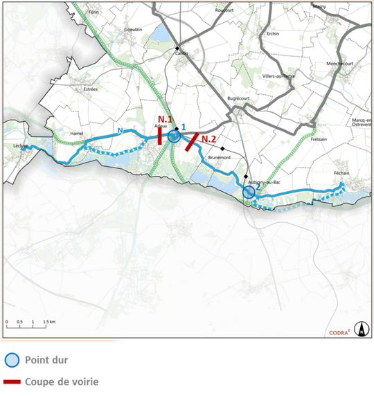 Carte de la liaison N entre Hamel et Féchain