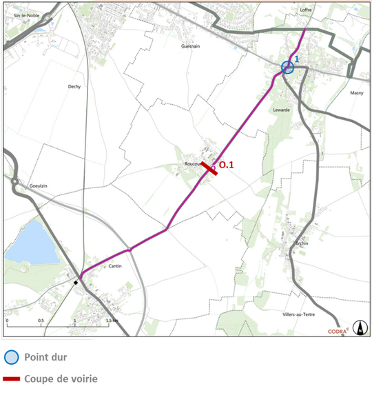 Carte de la liaison O entre Estrées et Lewarde