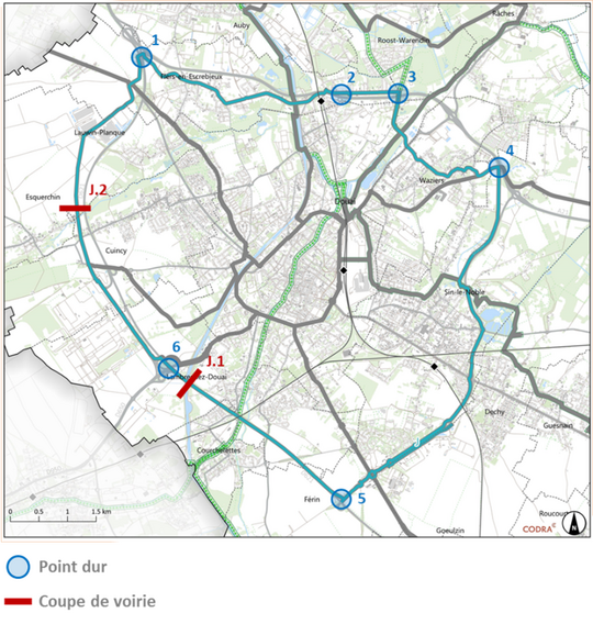 Carte de la liaison J sur la rocade d'agglomération