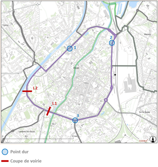 Carte de la liaison I des Boulevards de Douai