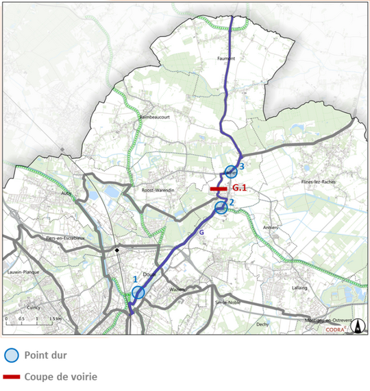 Carte de la Liaison G entre Douai et Faumont