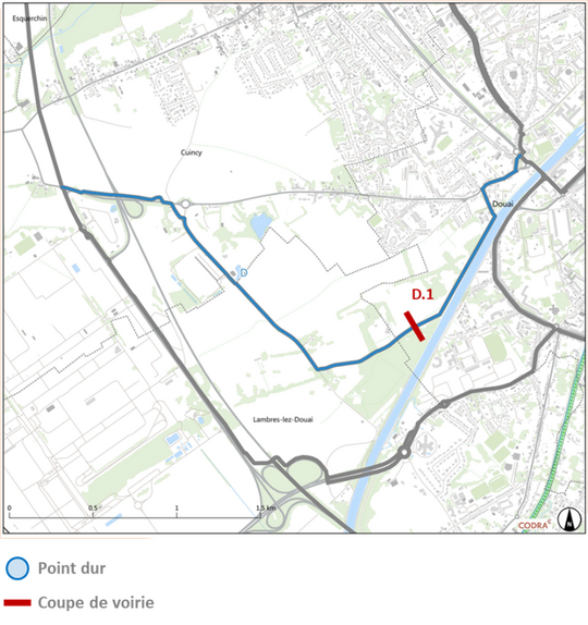 Carte de la liaison D entre Douai et Cuincy