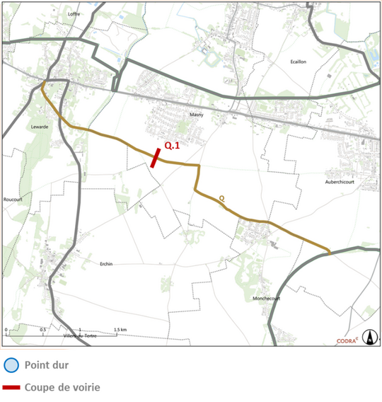 Carte de la Liaison Q entre Lewarde et Auberchicourt
